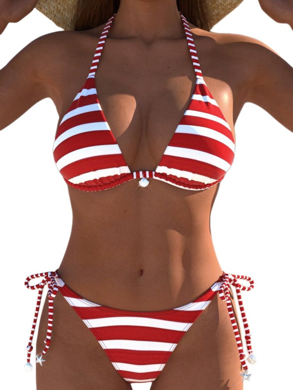 Womens Lace Up Back Bikini Sets, V-Neck Triangle Top with String Low-Waisted S